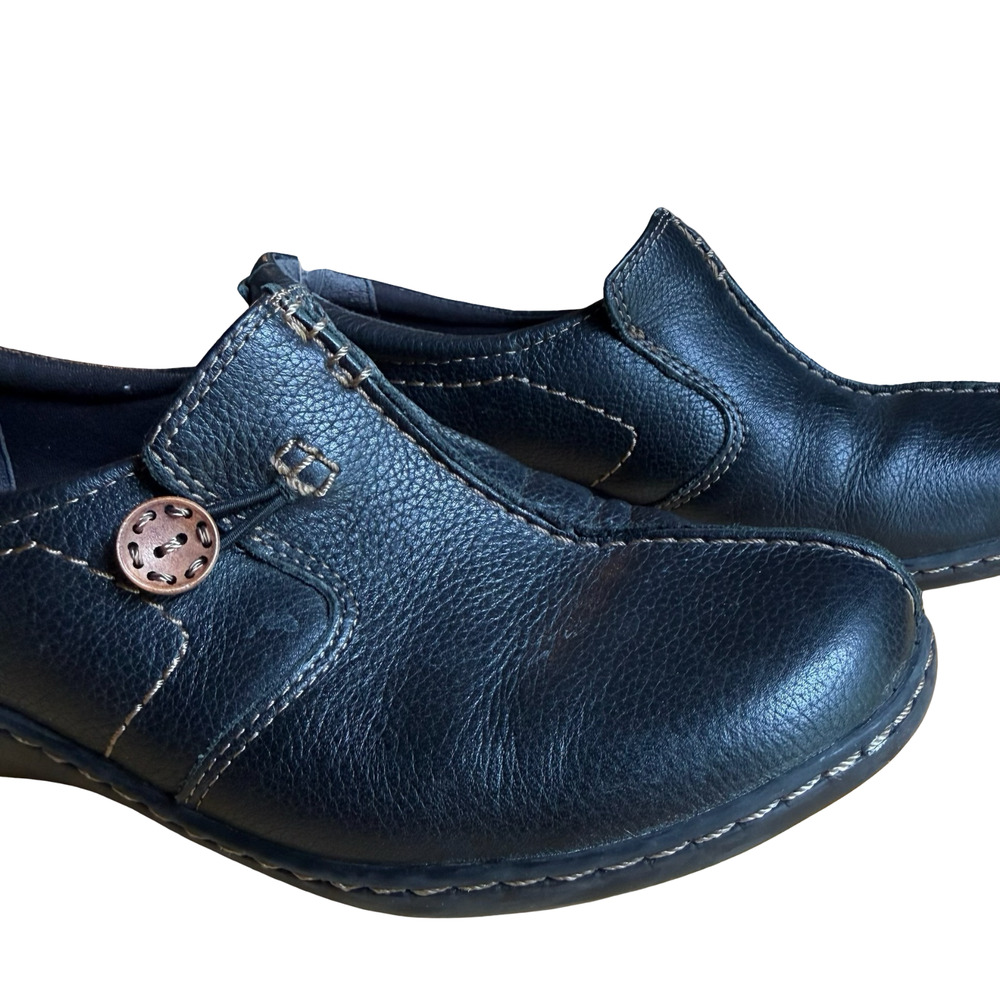 Clarks Womens Black Leather Un Loop Slip On Loafers Comfort Shoes Flats sz 9.5 - Picture 6 of 16